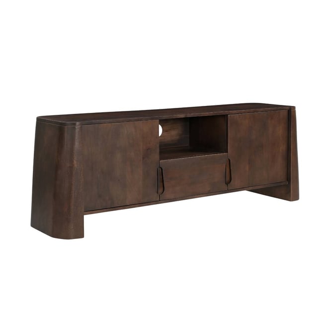 Meuble TV en bois de manguier LIRIEL Couleur bois foncé <span itemprop=