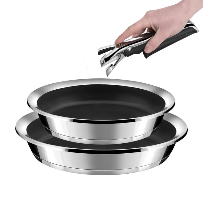 2 poêles revêtement céramique Ø 24/28cm + 1 poignée - YCÔNE inox <span itemprop=