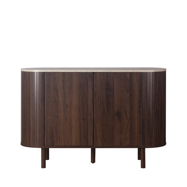 Buffet 2 portes en bois effet travertin L 120 cm- ALMA Couleur bois foncé <span itemprop=