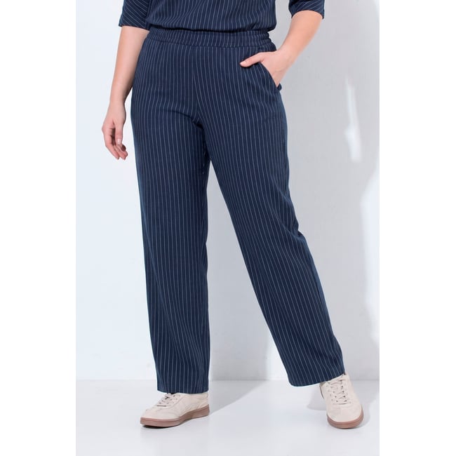 Pantalon Rose en molleton, fines rayures marine <span itemprop=