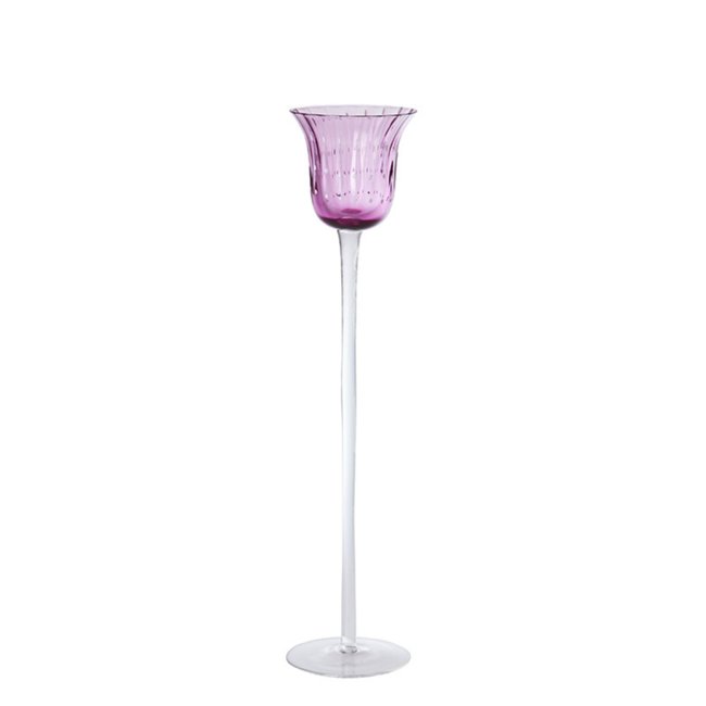 Photophore décoratif en verre soufflé H35 Couleur violet <span itemprop=