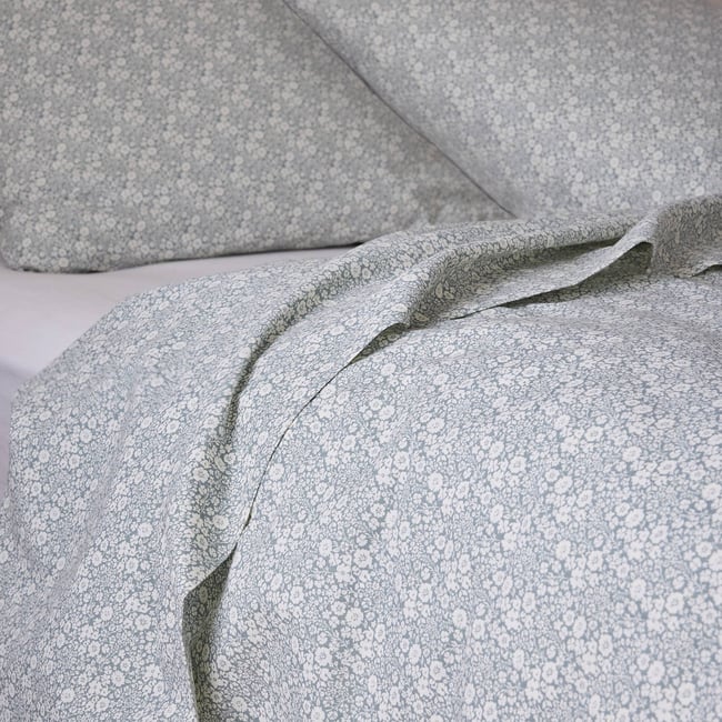 Drap plat imprimé, 100% coton bio GOTS algue <span itemprop=