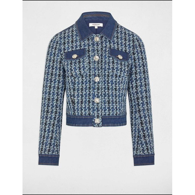 Veste courte tweed multicolore <span itemprop=