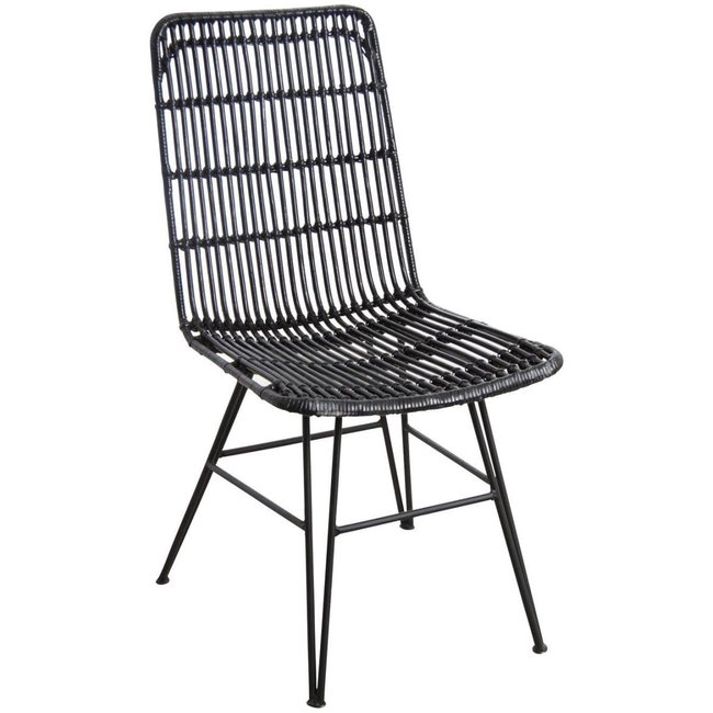 Chaise en rotin et métal Maïa Noir Couleur noir <span itemprop=