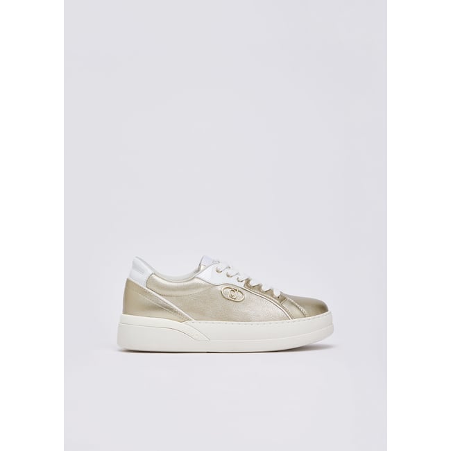 Baskets en cuir laminé or clair <span itemprop=