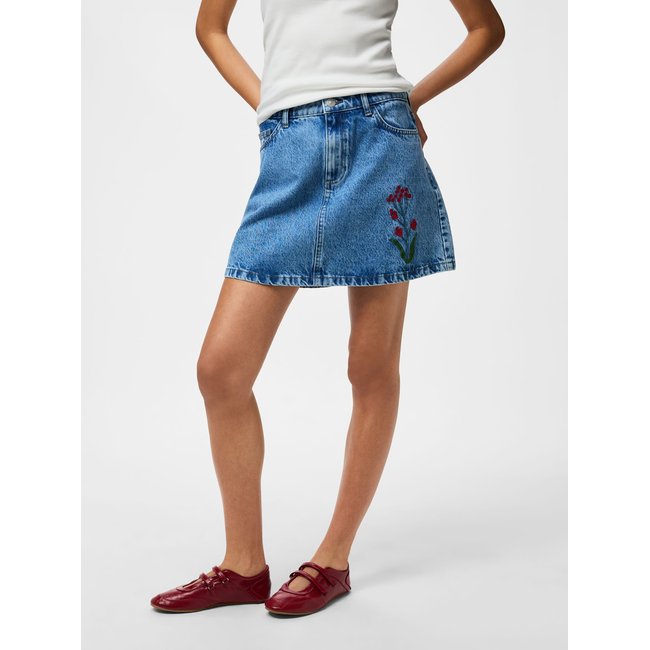 Mini-Jupe medium blue denim <span itemprop=