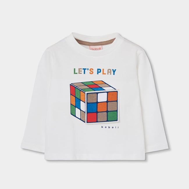 T-shirt en maille garçon imprimé Rubik Cube blanc <span itemprop=