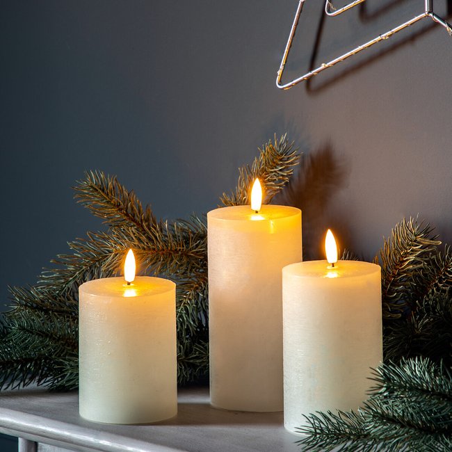 Set of 3 LED Candle Rustic Ivory, ivory, SO'HOME