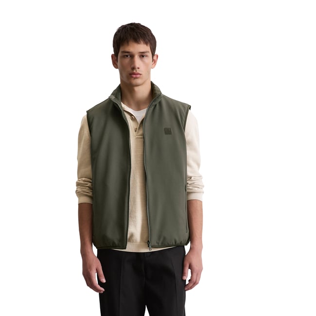 Gilet réversible en softshell et en piqué vert foncé <span itemprop=