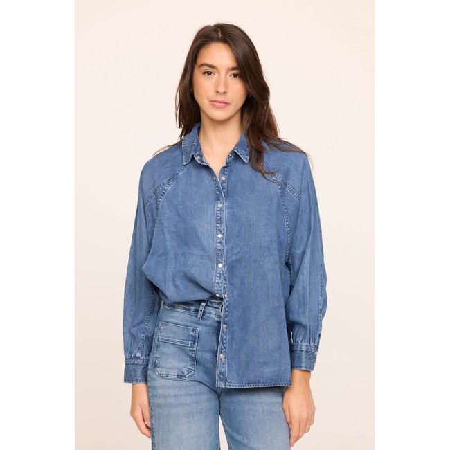 Chemise manches longues tencel loose DULIA bleu <span itemprop=