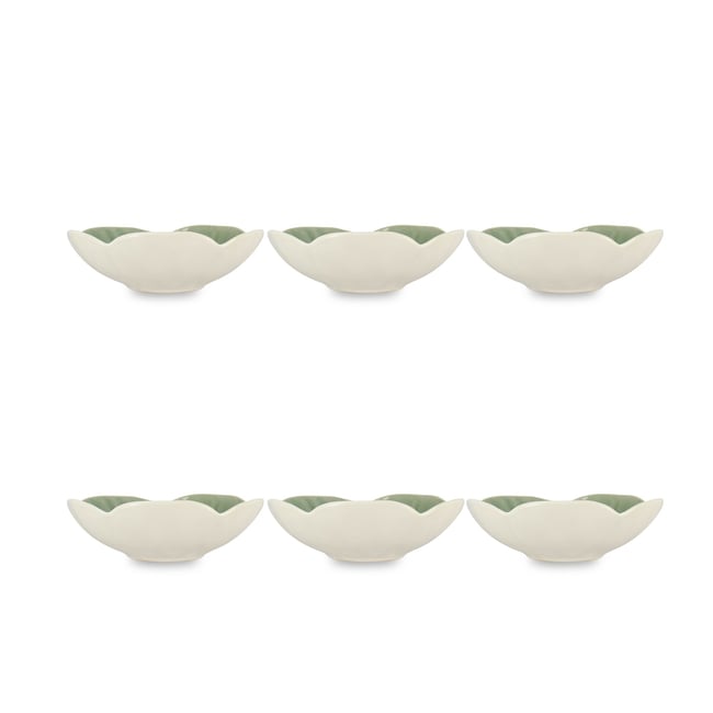 Lot de 6 coupelles 32cl en grès, NOVA Couleur blanc et vert <span itemprop=