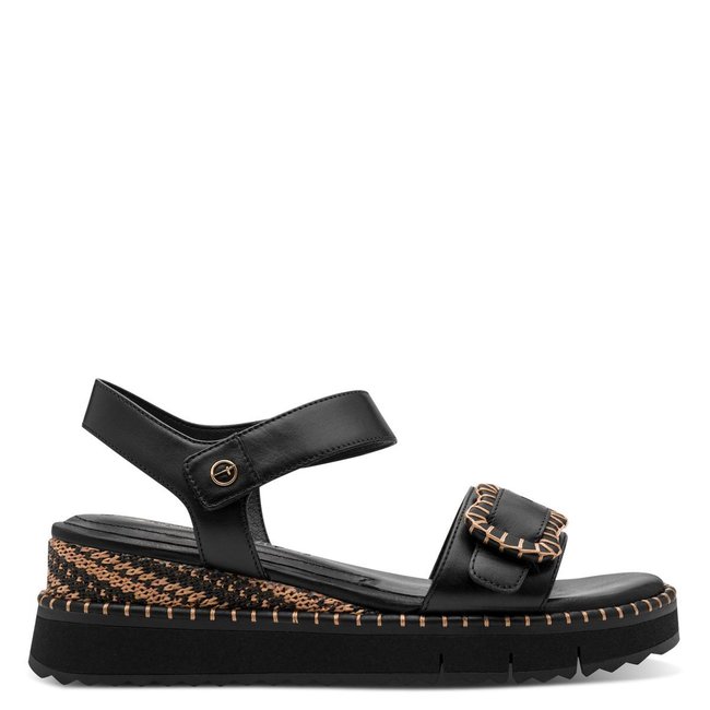 Sandales compensées en cuir  noir <span itemprop=