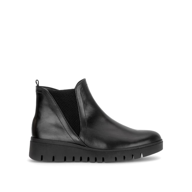 Bottines en cuir lisse à talon compensé noir lisse <span itemprop=
