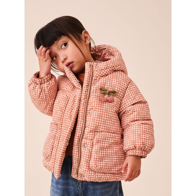 Manteau matelassé imperméable vichy rouge <span itemprop=