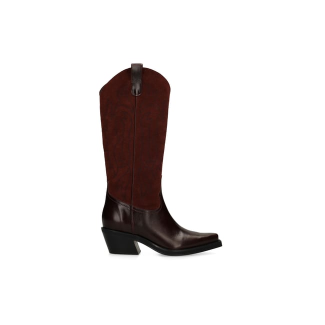 Santiags en cuir et daim rouge <span itemprop=