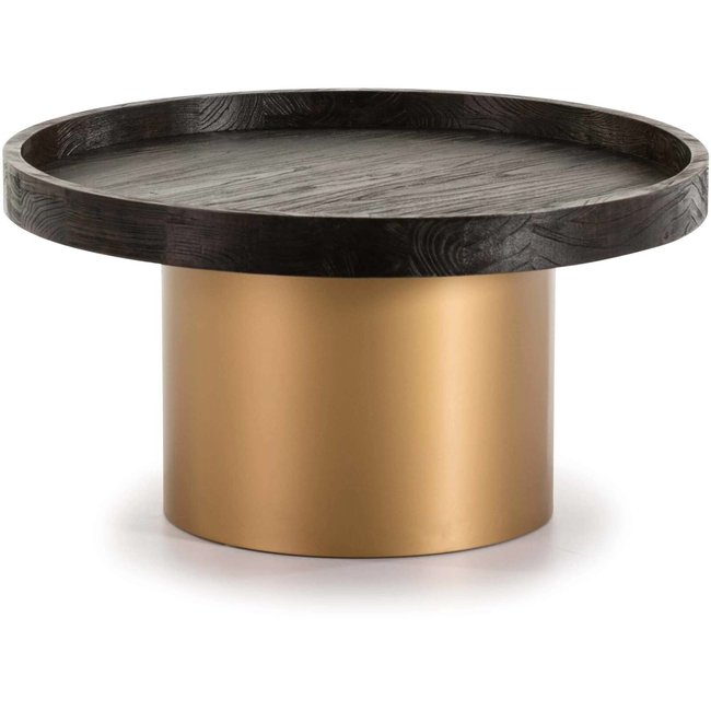 Table basse en bois et métal, ronde, arriate Couleur marron, or <span itemprop=