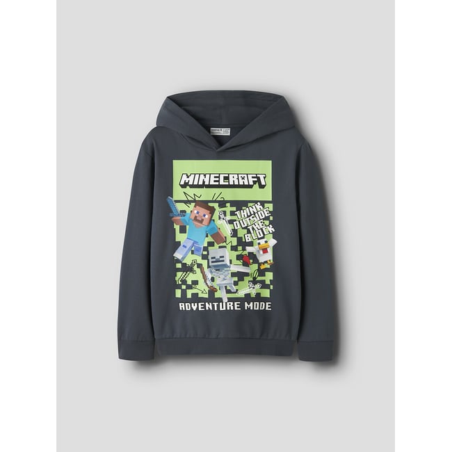 Sweat à capuche avec imprimé MINECRAFT, en molleton bleu grisé <span itemprop=