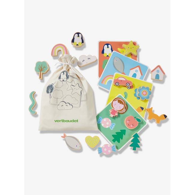 Jeu de reconnaissance tactile en bois multicolore <span itemprop=