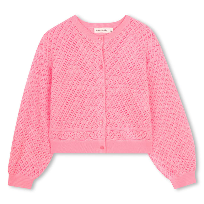 Gilet en maille ajouré rose fluo <span itemprop=