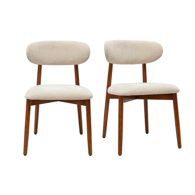 Chaises en tissu effet velours texturé beige et bois foncé noyer (lot de 2) SIAME Couleur beige <span itemprop=