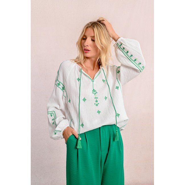 Blouse en popeline brodé blanc <span itemprop=