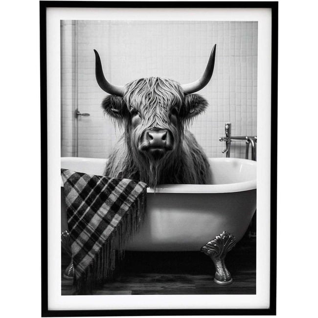 Tableau décoratif noir et blanc Cow bath 45 x 60 cm Couleur v019845 <span itemprop=