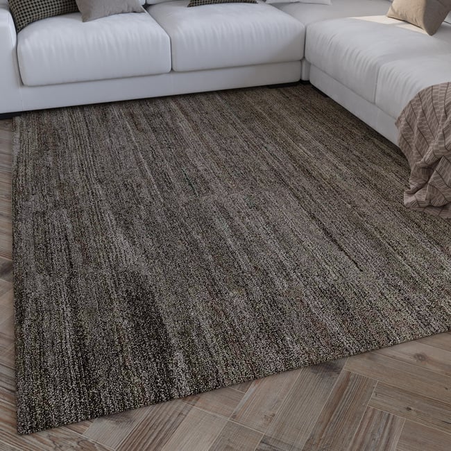 Tapis uni texturé style naturel ,  Hamptons EIGHTEEN Couleur gris marron, chiné <span itemprop=