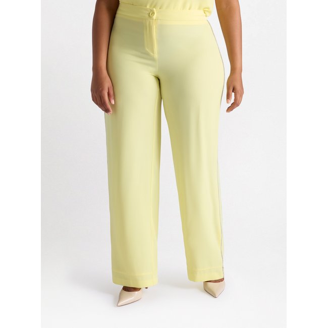 Pantalon droit avec ruban en fil textile inséré dans la couture latérale jaune <span itemprop=