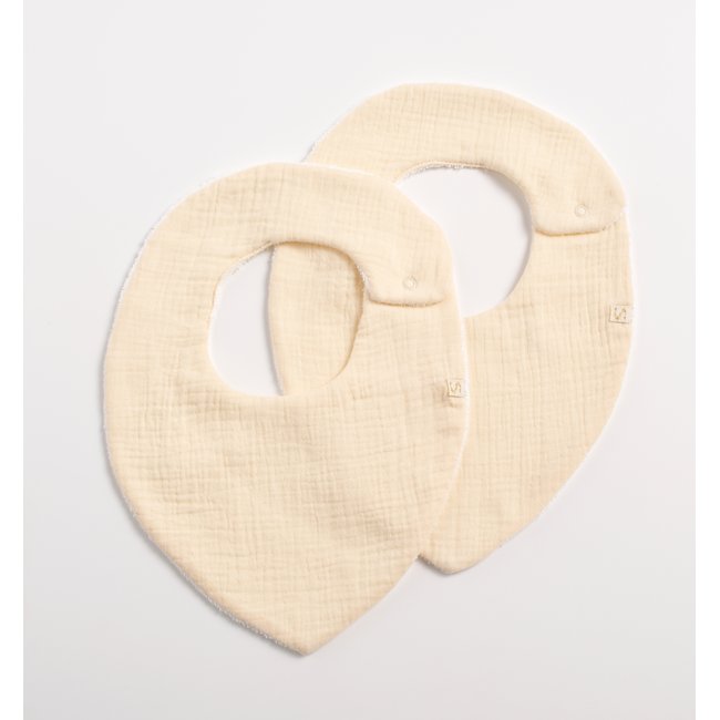 Lot de 2 bavoirs en gaze de coton beige <span itemprop=