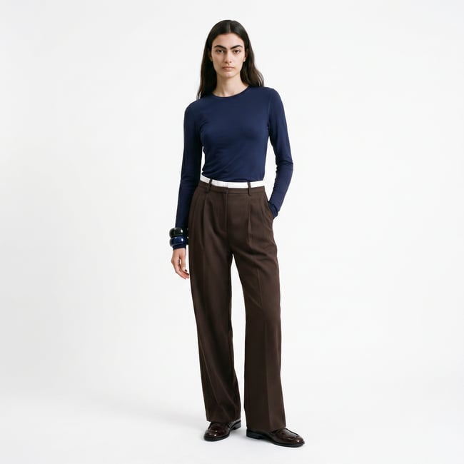 Pantalon tailleur coupe large taille haute ORAURA brown <span itemprop=