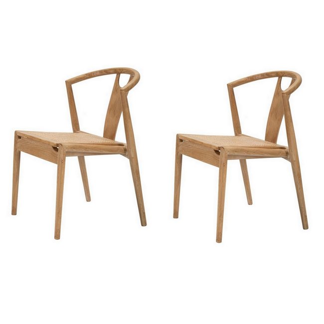 Lot de 2 chaises en bois et cannage - BOHO Couleur bois clair <span itemprop=
