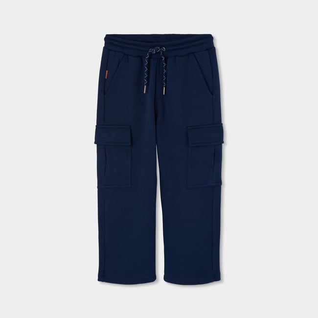 Pantalon garçon en maille cargo bleu <span itemprop=