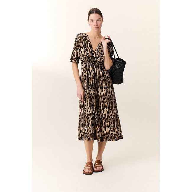 Vestido midi con estampado de leopardo, RALA SAVANE leopardo beige <span itemprop=