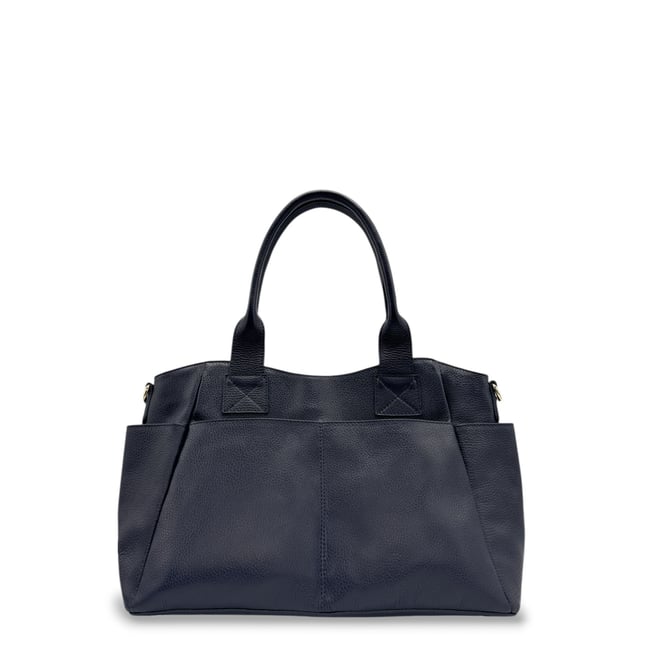 Sac cabas multipoches en cuir grainé MARCIE bleu foncé <span itemprop=