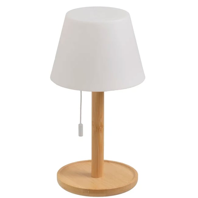 Lampe à poser bambou LED à tirette sans fil 15x15x28cm Couleur bois <span itemprop=