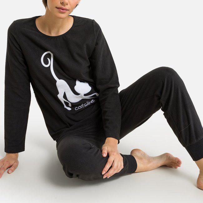 Micro fleece pyjamas black Catsline La Redoute