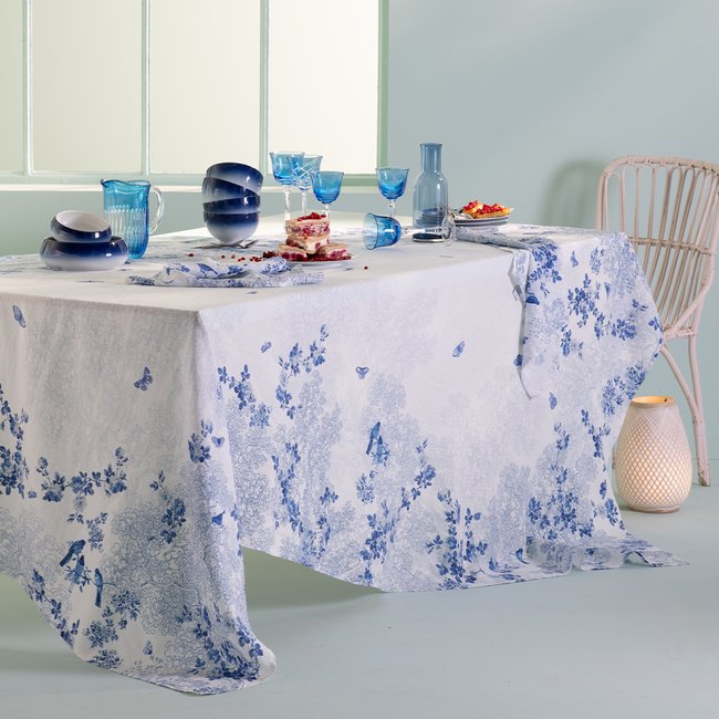 Nappe lin & coton lavé VOLIERE bleu <span itemprop=