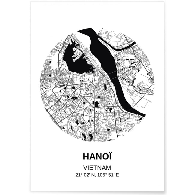 Affiche Carte Hanoï Couleur blanc <span itemprop=