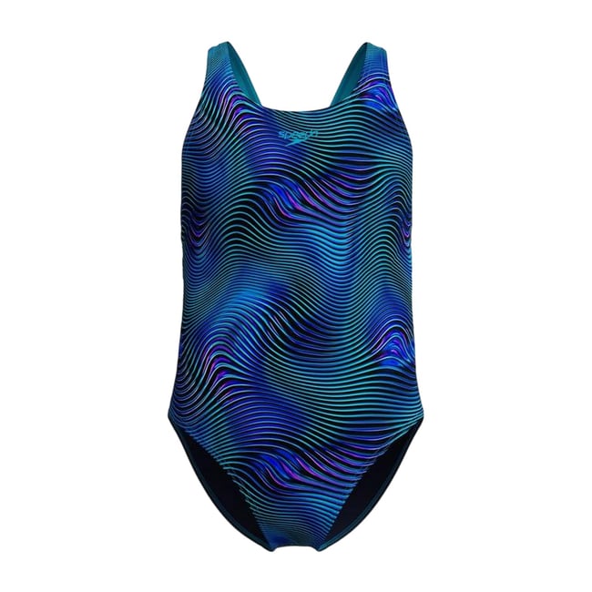 Maillot de bain 1 pièce motif/style imprimé bleu marine <span itemprop=