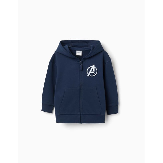 Sweat zippé en coton avec capuche et imprimés Avengers bleu foncé <span itemprop=