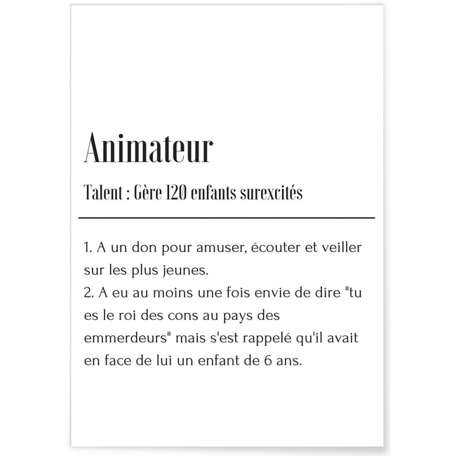 Affiche Définition Animateur Couleur blanc <span itemprop=