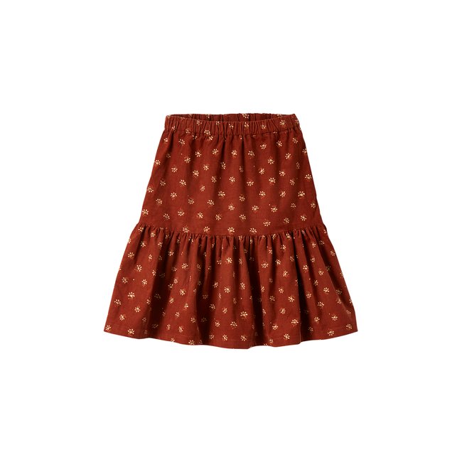 Jupe en velours motifs fleurs détails irisés marron imprimé <span itemprop=