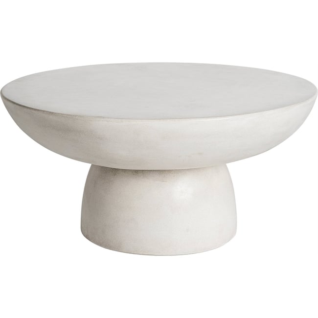 Table basse design en grès style art déco sculptural Couleur gris minéral et bois naturel <span itemprop=