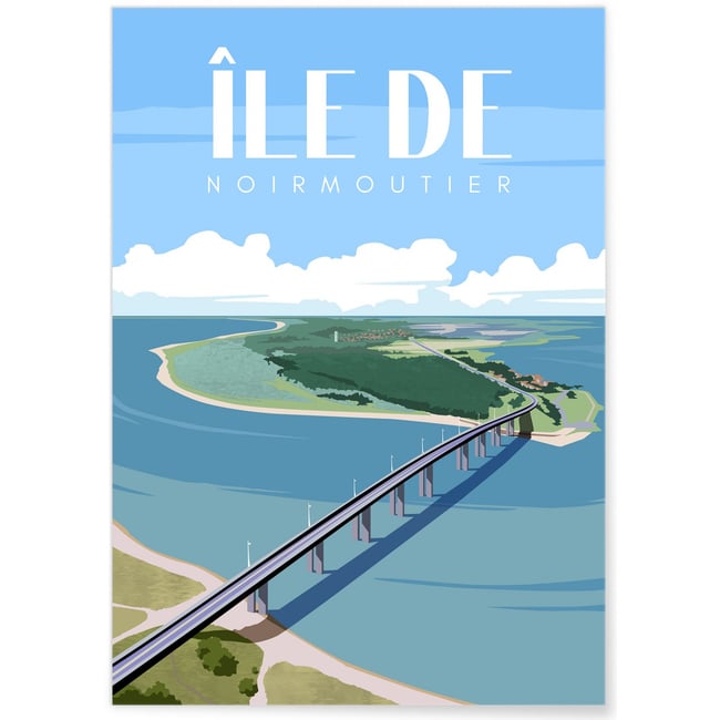 Affiche ville, Île de Noirmoutier Couleur blanc <span itemprop=