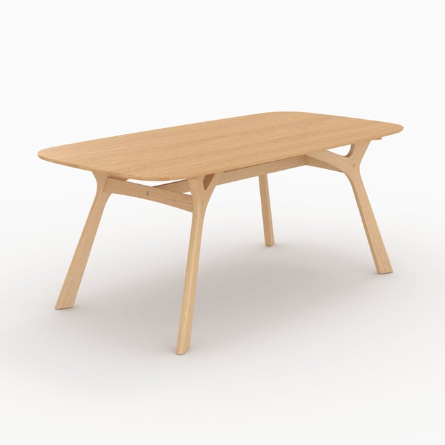 Table rectangulaire 6 places en bois d'hévéa massif et placage en chêne 180 cm - PAULA Couleur marron clair <span itemprop=