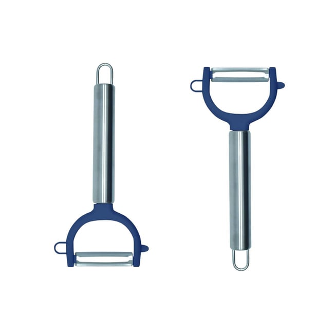 Set de 2 rasoirs à légumes en plastique et inox ELEMENTAL bleu|gris <span itemprop=