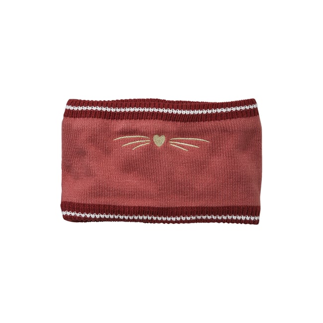 Snood brodé chat en maille côtelée rose foncé <span itemprop=