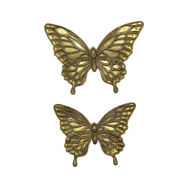 Lot de 2 déco murales papillons 15x11.5/12.5x9cm Couleur or <span itemprop=
