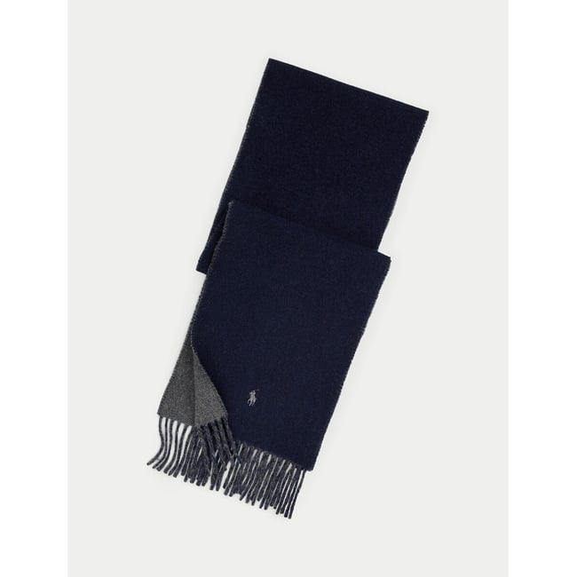 Écharpe réversible laine mélangée bleu marine <span itemprop=