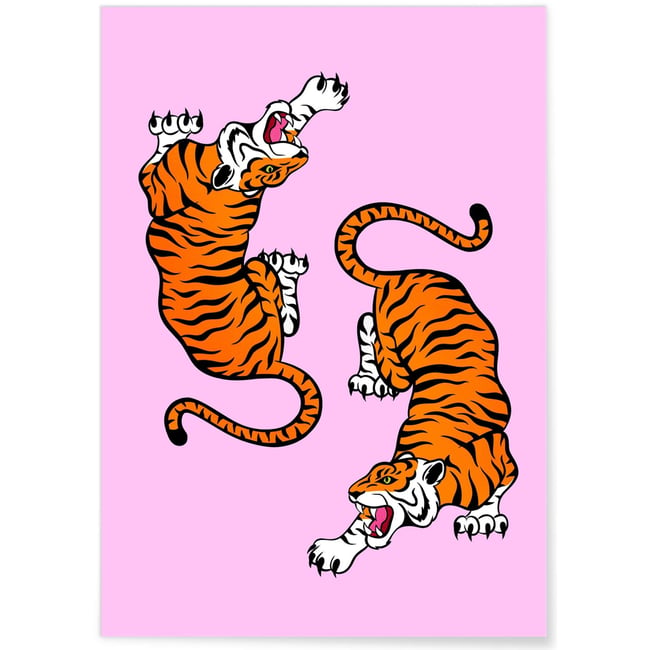 Affiche 2 Tigres Pop Art Couleur blanc <span itemprop=